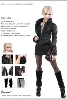 Dollsfigure CC212 Female Fox Fur Collar Leather Jacket for Phicen Verycool Kumik