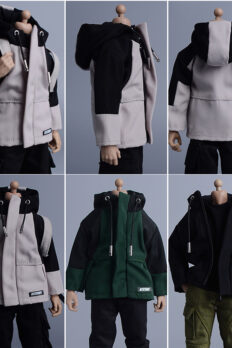 Áo khoác leo núi có mũ, khóa kéo tỷ lệ 1/12, trang phục mô hình figure, búp bê 6 inch