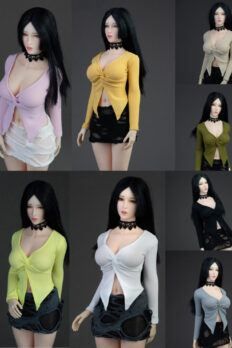 Trang phục figure, búp bê 1/6 Áo Sơ Mi Cổ Mở & Váy Ôm Rách Gấu